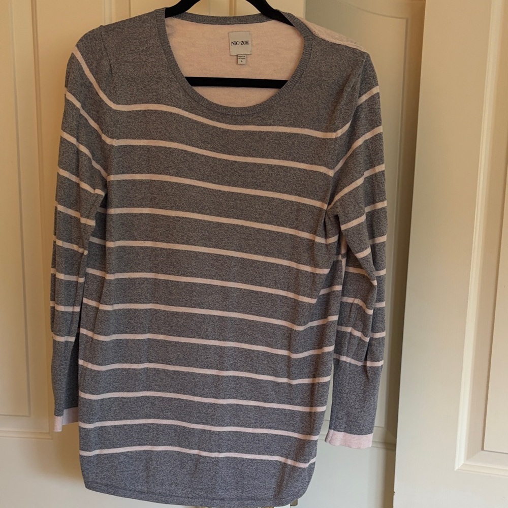 Nic + Zoe Women's Sweater - Gray and Pink Stripes